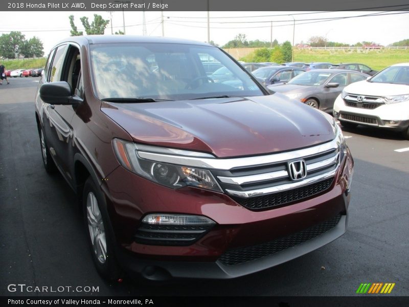 Deep Scarlet Pearl / Beige 2018 Honda Pilot LX AWD