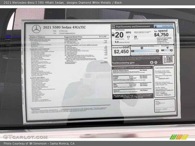  2021 S 580 4Matic Sedan Window Sticker