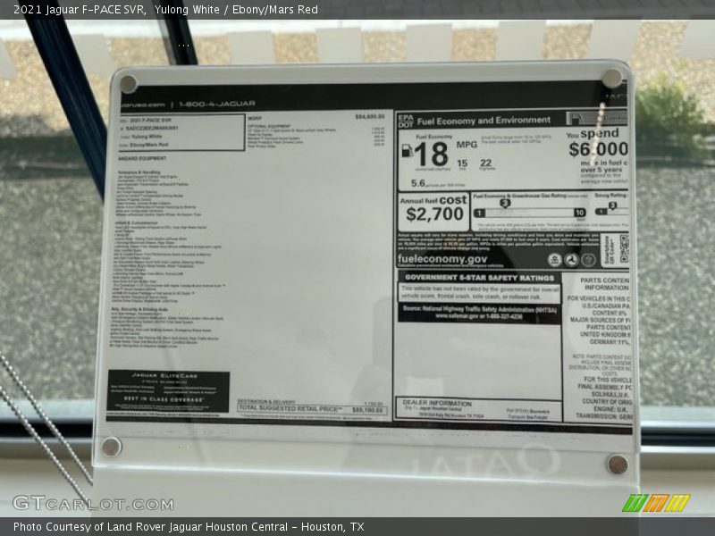  2021 F-PACE SVR Window Sticker