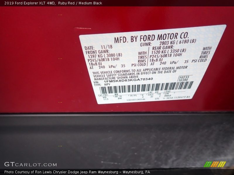 Ruby Red / Medium Black 2019 Ford Explorer XLT 4WD