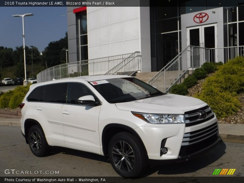 Blizzard White Pearl / Black 2018 Toyota Highlander LE AWD