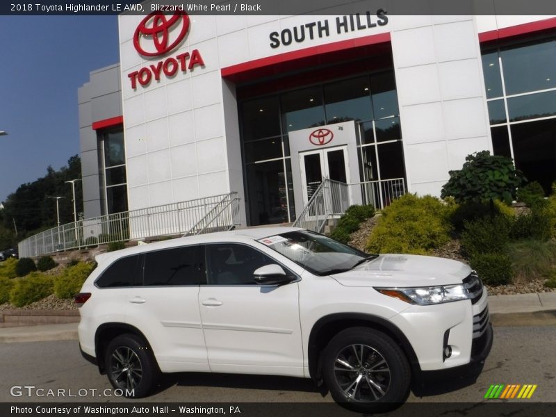 Blizzard White Pearl / Black 2018 Toyota Highlander LE AWD