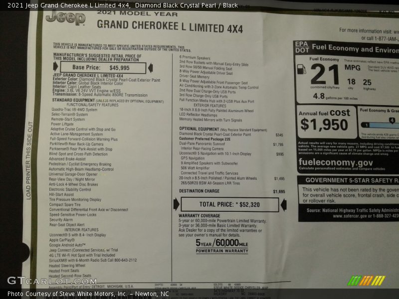 Diamond Black Crystal Pearl / Black 2021 Jeep Grand Cherokee L Limited 4x4