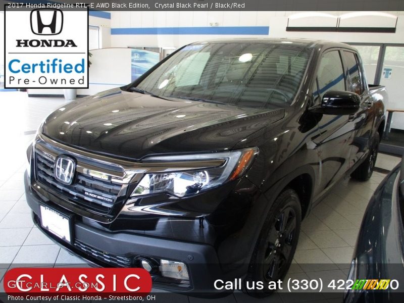 Crystal Black Pearl / Black/Red 2017 Honda Ridgeline RTL-E AWD Black Edition