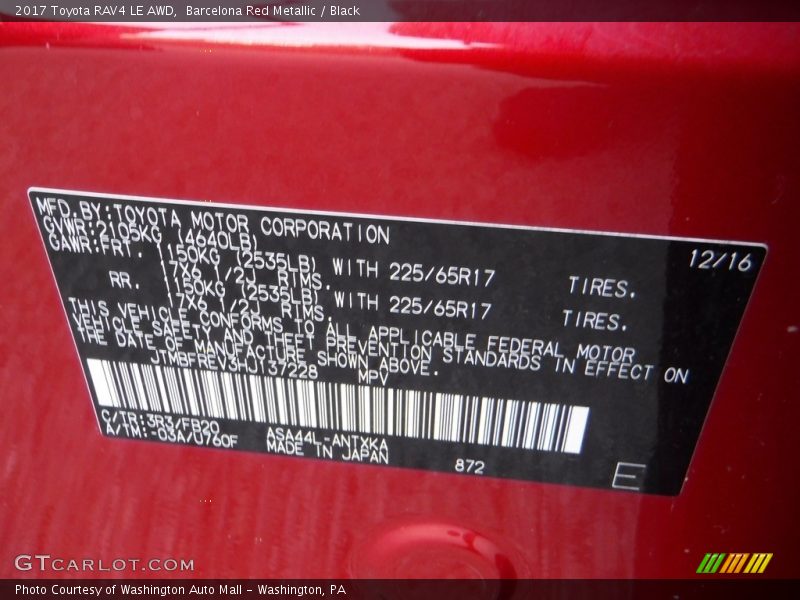 Barcelona Red Metallic / Black 2017 Toyota RAV4 LE AWD
