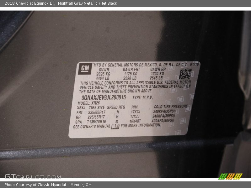 Nightfall Gray Metallic / Jet Black 2018 Chevrolet Equinox LT