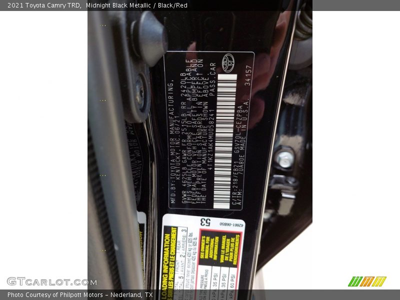 2021 Camry TRD Midnight Black Metallic Color Code 218