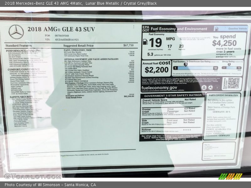 Lunar Blue Metallic / Crystal Grey/Black 2018 Mercedes-Benz GLE 43 AMG 4Matic