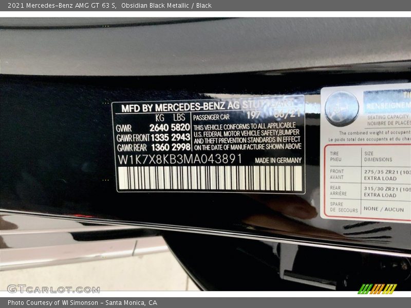 2021 AMG GT 63 S Obsidian Black Metallic Color Code 197