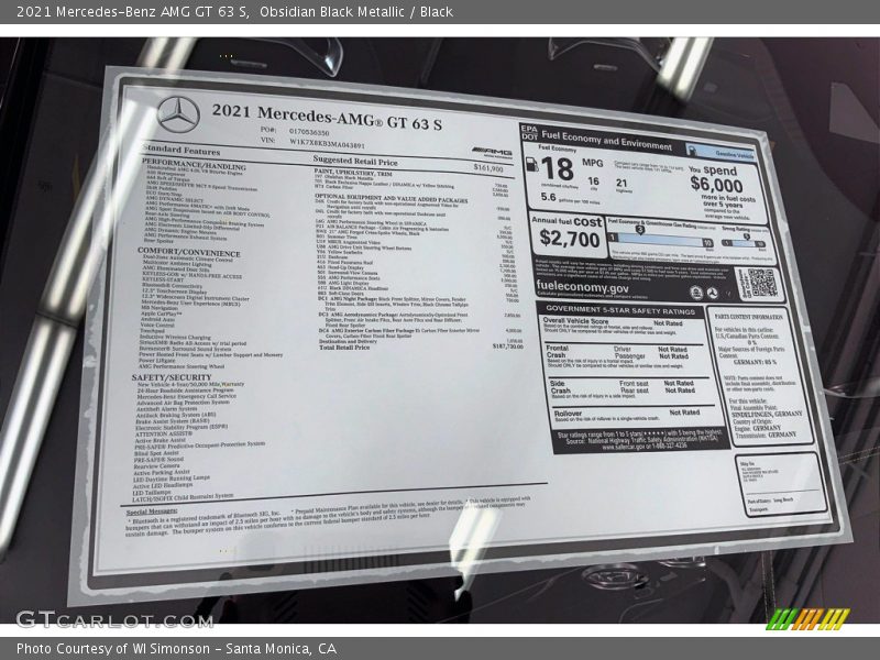  2021 AMG GT 63 S Window Sticker