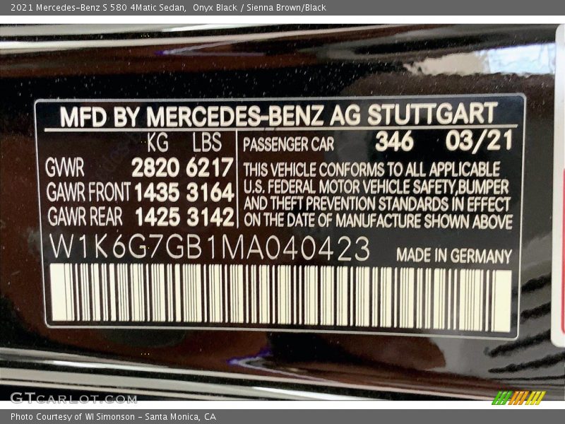 2021 S 580 4Matic Sedan Onyx Black Color Code 346