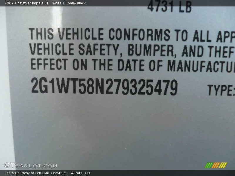 White / Ebony Black 2007 Chevrolet Impala LT