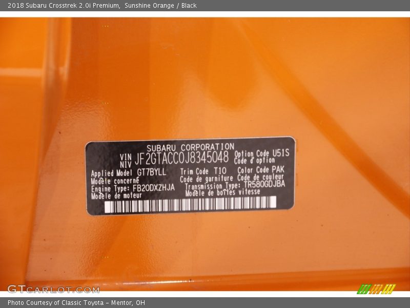 Sunshine Orange / Black 2018 Subaru Crosstrek 2.0i Premium