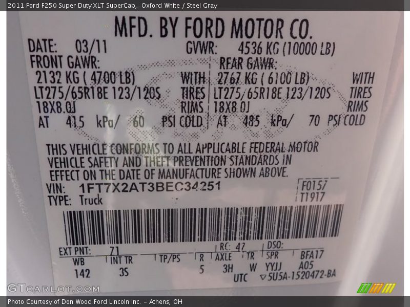 Oxford White / Steel Gray 2011 Ford F250 Super Duty XLT SuperCab