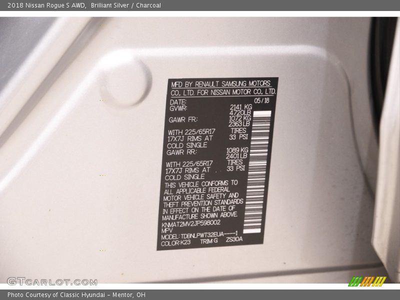 Brilliant Silver / Charcoal 2018 Nissan Rogue S AWD