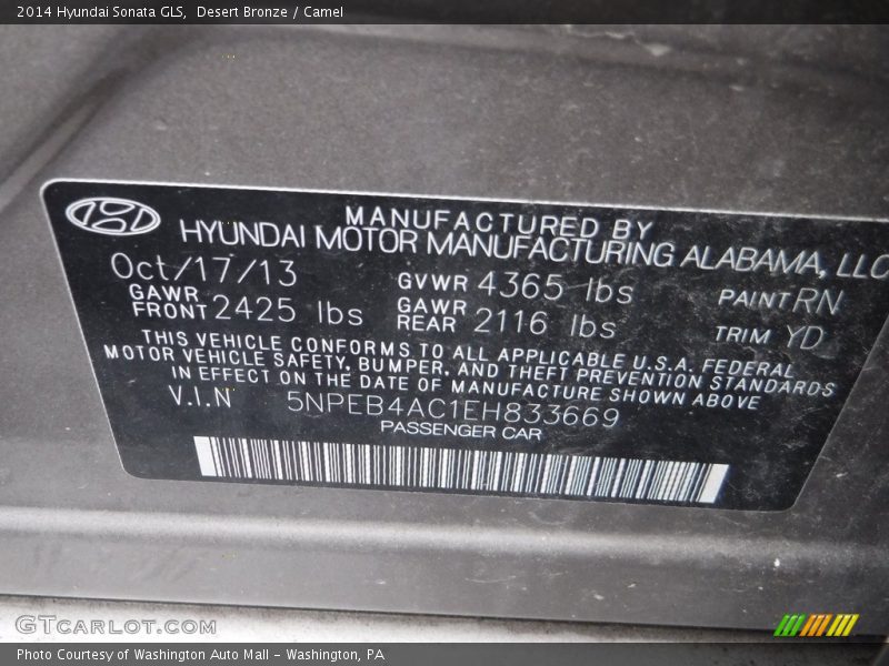 Desert Bronze / Camel 2014 Hyundai Sonata GLS
