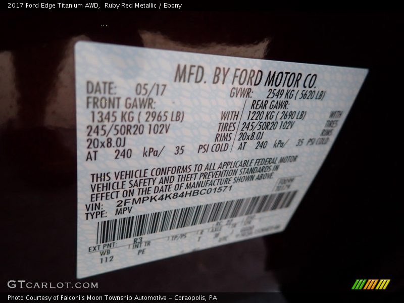 Ruby Red Metallic / Ebony 2017 Ford Edge Titanium AWD