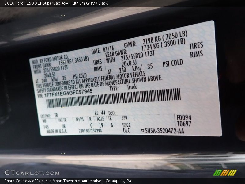 Lithium Gray / Black 2016 Ford F150 XLT SuperCab 4x4