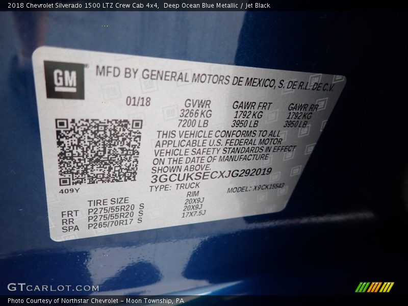 Deep Ocean Blue Metallic / Jet Black 2018 Chevrolet Silverado 1500 LTZ Crew Cab 4x4