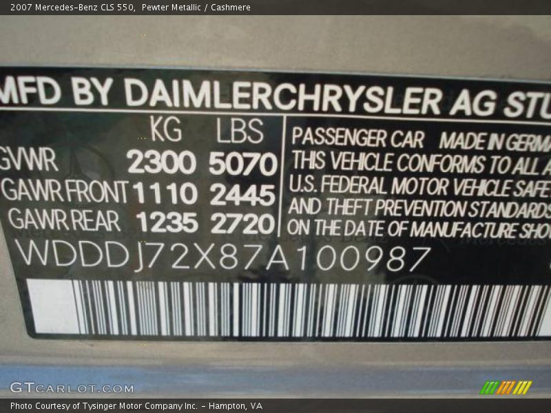 Pewter Metallic / Cashmere 2007 Mercedes-Benz CLS 550