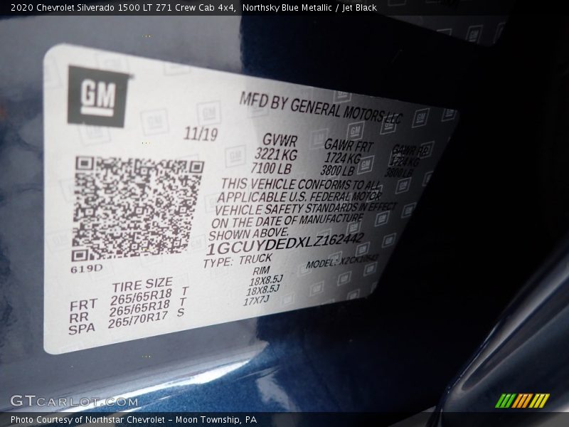 Northsky Blue Metallic / Jet Black 2020 Chevrolet Silverado 1500 LT Z71 Crew Cab 4x4