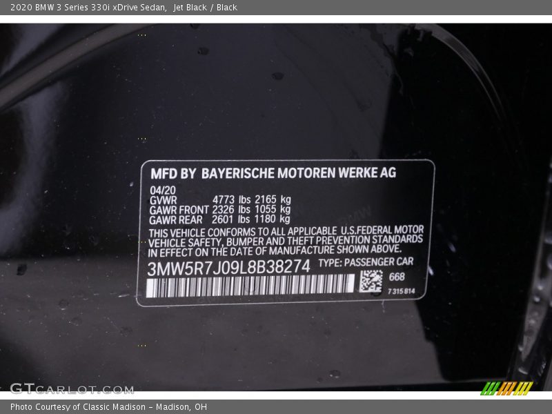 Jet Black / Black 2020 BMW 3 Series 330i xDrive Sedan