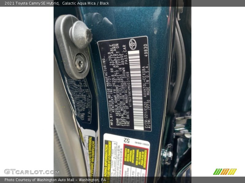 2021 Camry SE Hybrid Galactic Aqua Mica Color Code 221