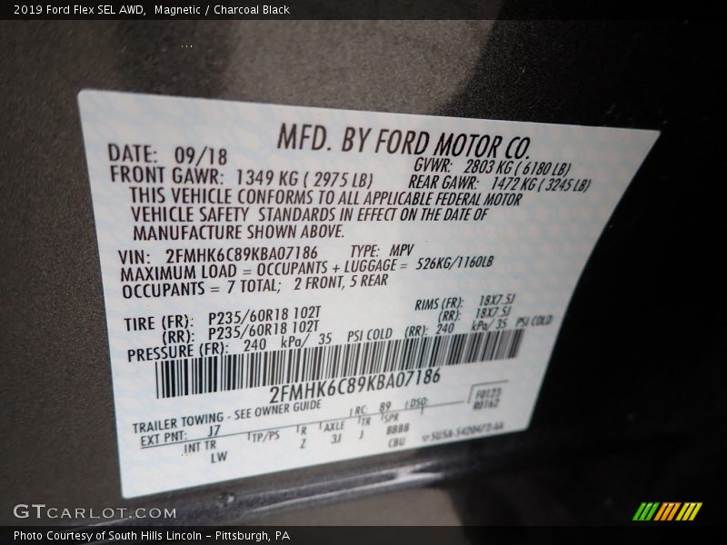 2019 Flex SEL AWD Magnetic Color Code J7
