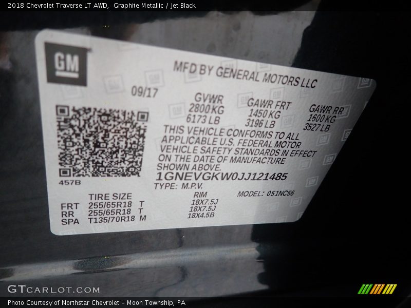 Graphite Metallic / Jet Black 2018 Chevrolet Traverse LT AWD