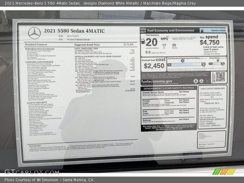 designo Diamond White Metallic / Macchiato Beige/Magma Grey 2021 Mercedes-Benz S 580 4Matic Sedan