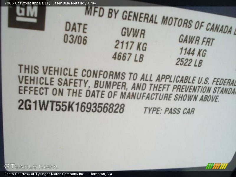 Laser Blue Metallic / Gray 2006 Chevrolet Impala LT
