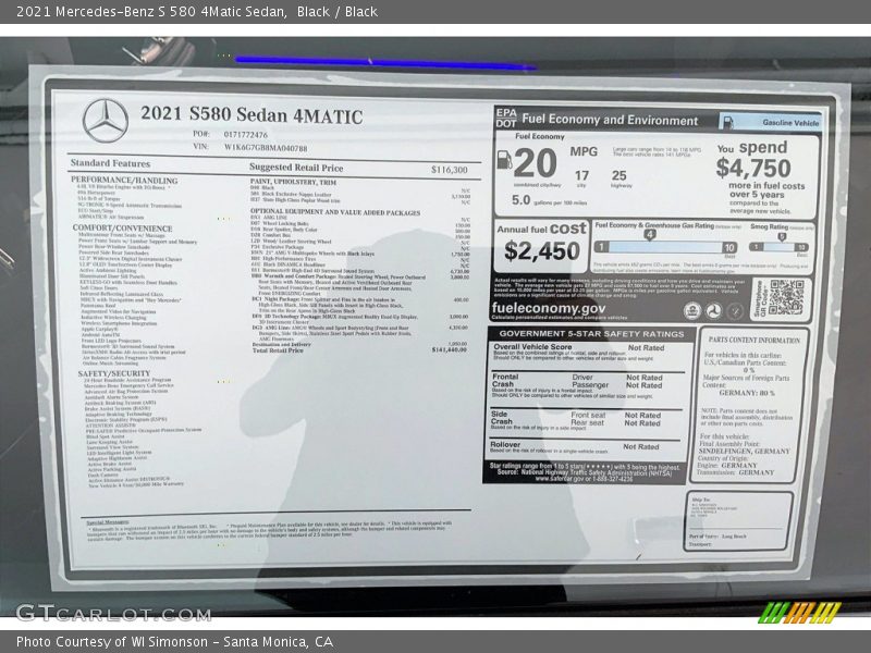 Black / Black 2021 Mercedes-Benz S 580 4Matic Sedan