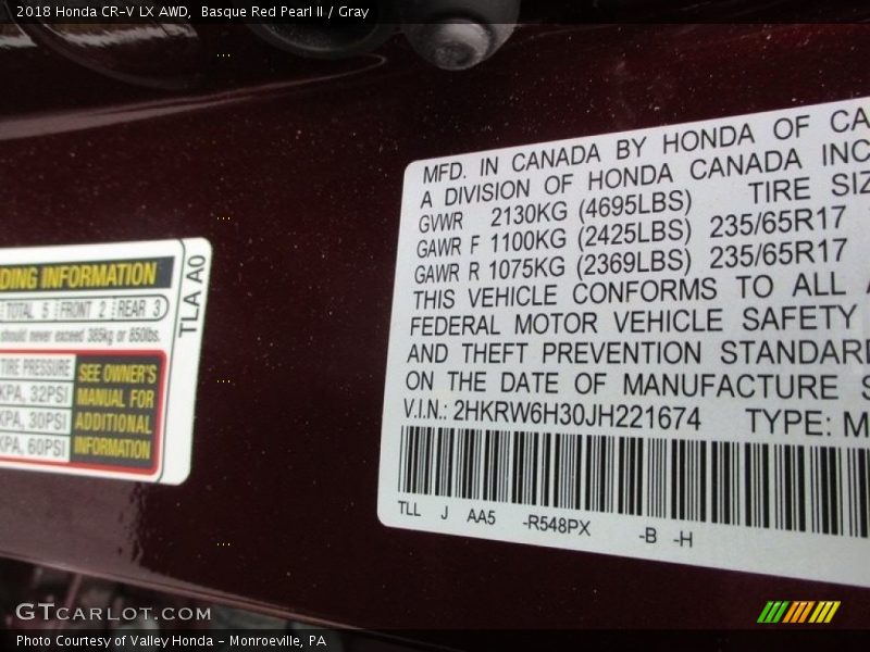 Basque Red Pearl II / Gray 2018 Honda CR-V LX AWD