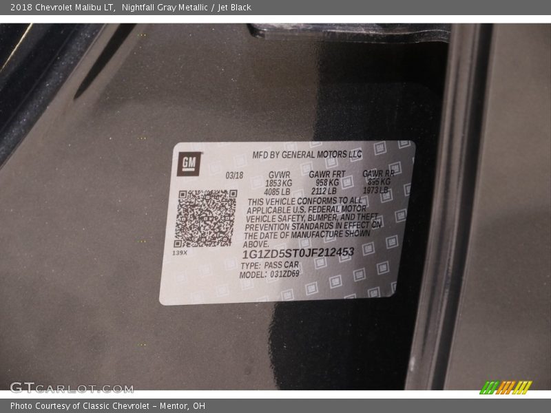 Nightfall Gray Metallic / Jet Black 2018 Chevrolet Malibu LT