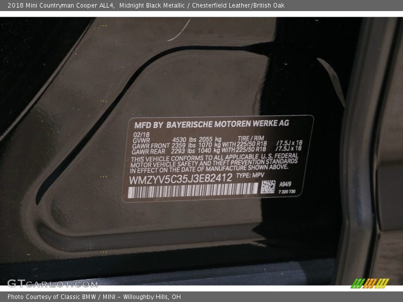 Midnight Black Metallic / Chesterfield Leather/British Oak 2018 Mini Countryman Cooper ALL4