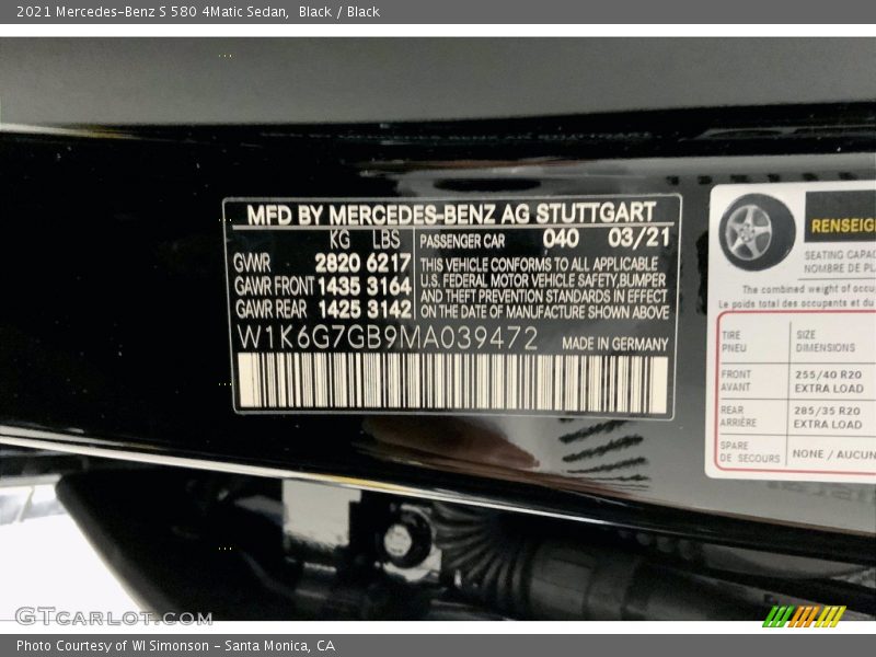 Black / Black 2021 Mercedes-Benz S 580 4Matic Sedan