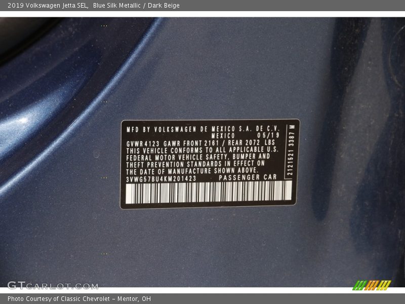 Blue Silk Metallic / Dark Beige 2019 Volkswagen Jetta SEL