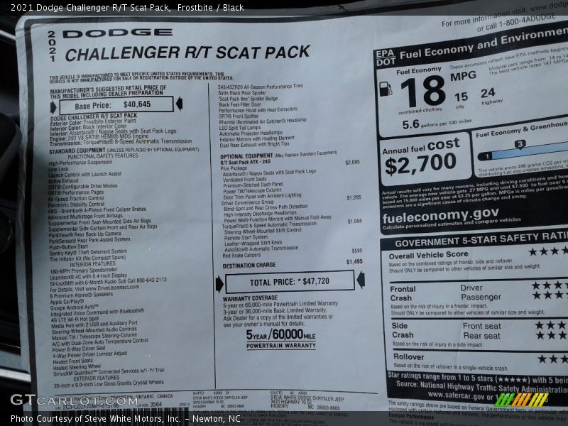 Frostbite / Black 2021 Dodge Challenger R/T Scat Pack