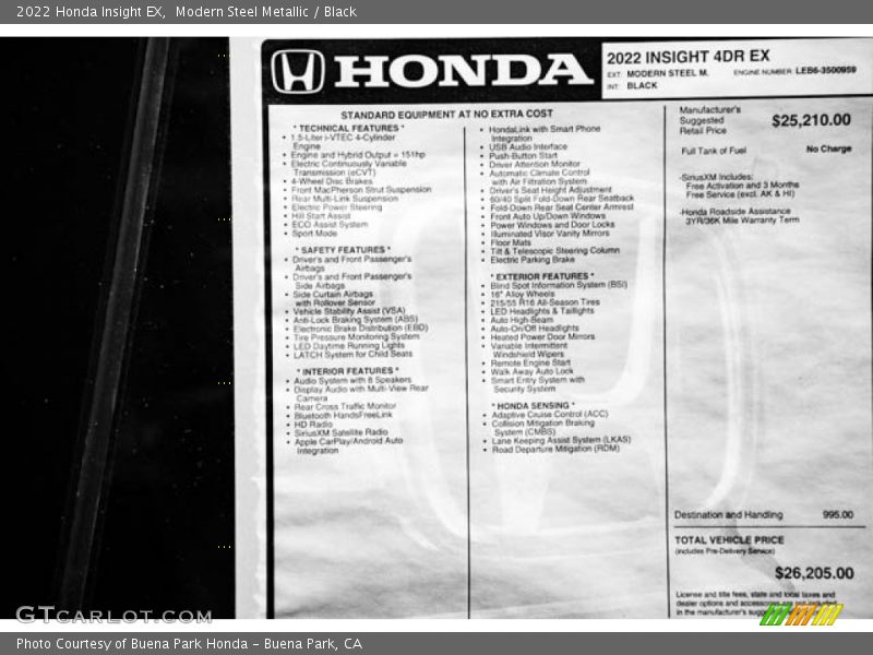 Modern Steel Metallic / Black 2022 Honda Insight EX