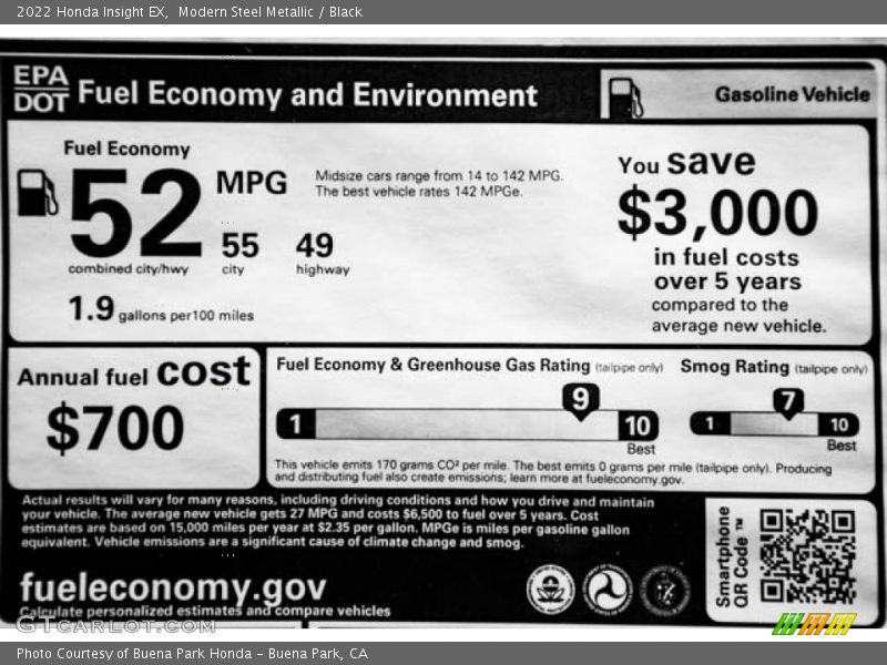 Modern Steel Metallic / Black 2022 Honda Insight EX