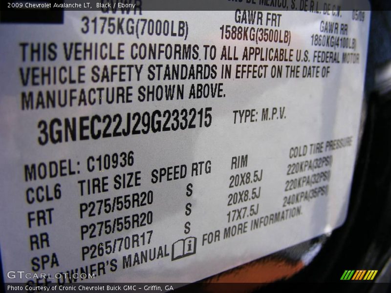Black / Ebony 2009 Chevrolet Avalanche LT