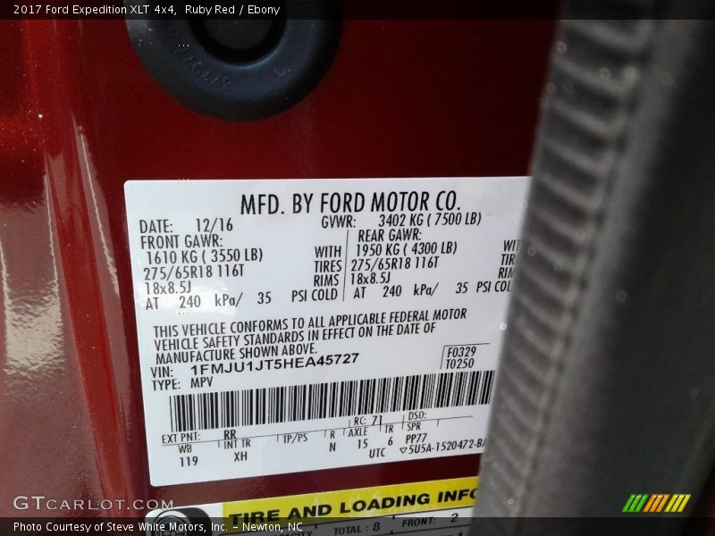 Ruby Red / Ebony 2017 Ford Expedition XLT 4x4
