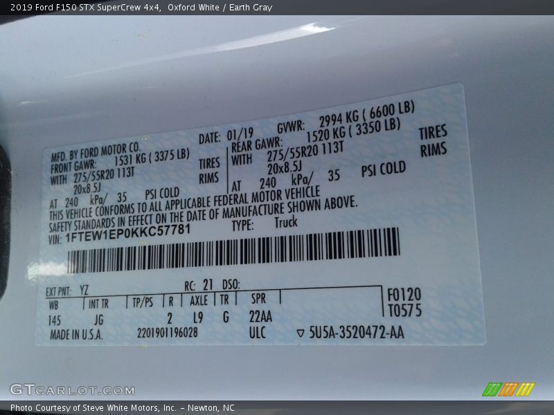 Oxford White / Earth Gray 2019 Ford F150 STX SuperCrew 4x4