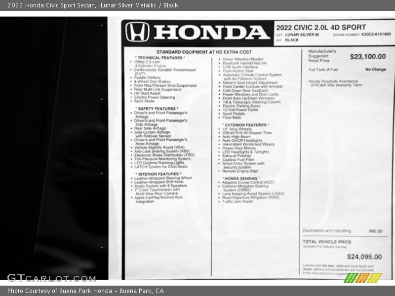 Lunar Silver Metallic / Black 2022 Honda Civic Sport Sedan
