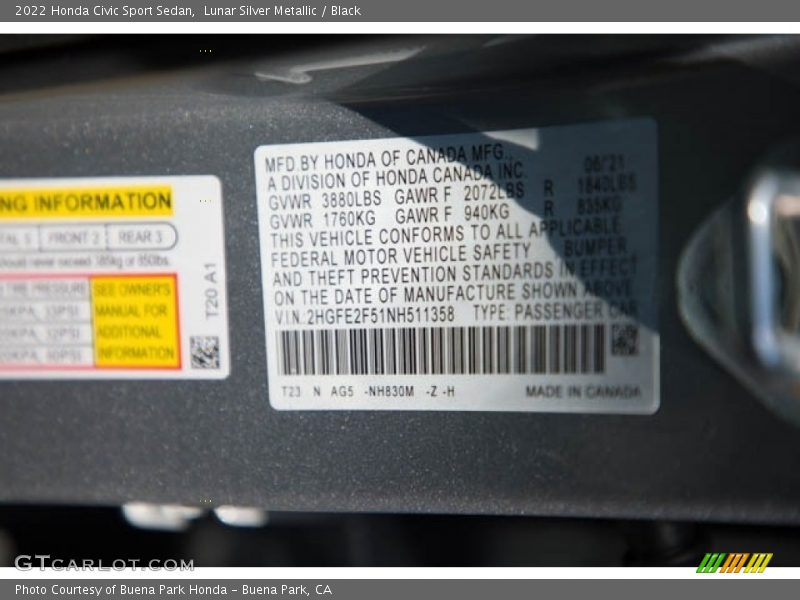 Lunar Silver Metallic / Black 2022 Honda Civic Sport Sedan