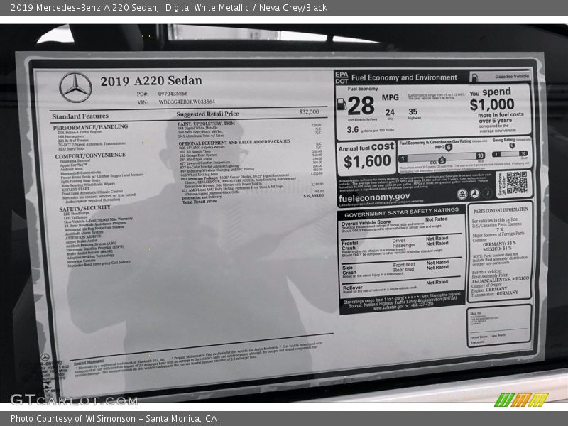 Digital White Metallic / Neva Grey/Black 2019 Mercedes-Benz A 220 Sedan