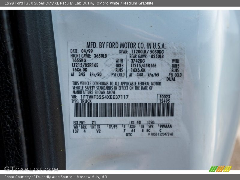 Oxford White / Medium Graphite 1999 Ford F350 Super Duty XL Regular Cab Dually
