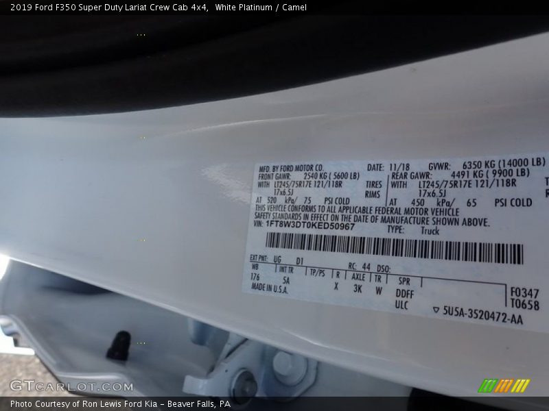 White Platinum / Camel 2019 Ford F350 Super Duty Lariat Crew Cab 4x4