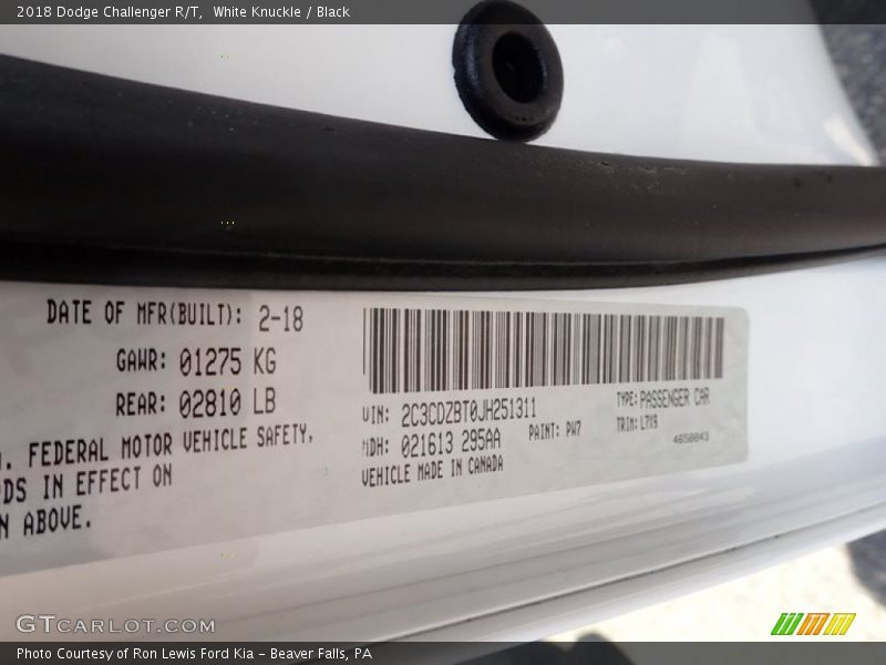 White Knuckle / Black 2018 Dodge Challenger R/T
