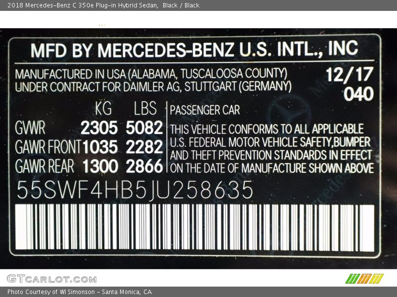 Black / Black 2018 Mercedes-Benz C 350e Plug-in Hybrid Sedan